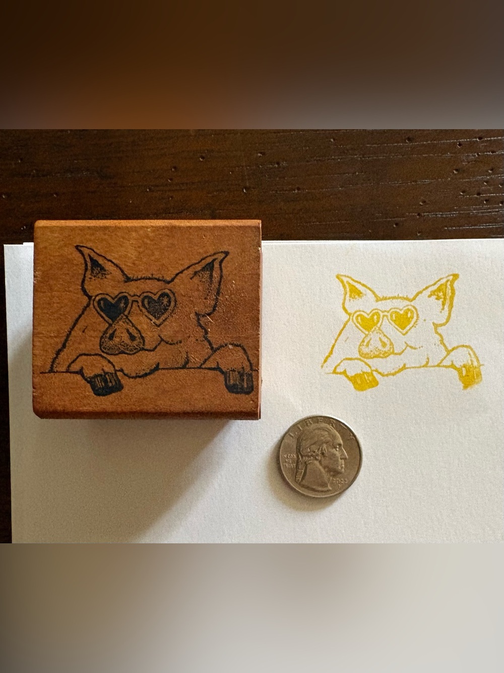 Vintage 90’s Pig Wearing Heart-Shaped Glasses - Rubber Stamp Wood Mounted Craft